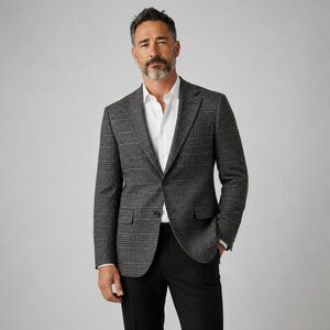 VTG PENDLETON Mens Blazer Sport Coat Two Button Jacket 46L Tweed Wool Plaid Gray